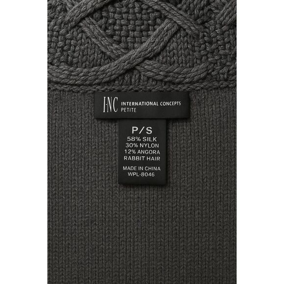 INC Petite Luxury Silk Angora Blend Turtleneck Sweater Gray Cable Knit - Picture 6 of 13